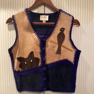 Collage Leather & Crochet Vest‎ Womens Large Vintage 1970-1980 Rare